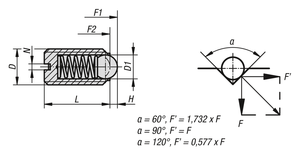 K0309 Émbolo de resorte de acero con fuerza de resorte intensificada, tipo bola, con encaje hexagonal, para posicionamiento en maquinaria industrial - Product Image 3