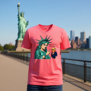 T-shirt Grafica Quiet Piggy Liberty Edition Unisex con Scollo a V, Manica Corta, 100% Cotone, Stampa Frontale, Per Tutte le Stagioni - Product Image 2