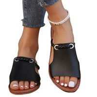 Sandales tissées tendance pour femme, style européen et américain, couleur unie, grande taille, avec semelle intérieure en PU, idéales pour la plage et l'été 2025