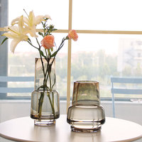 Vase en verre moderne à double bordure, transparent et gris fumé, pour fleurs fraîches et branches, décoration nordique pour la maison
