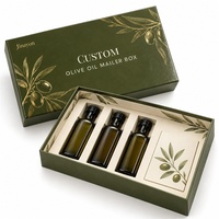 Boîte d'expédition personnalisée pour huile d'olive, emballage cadeau rigide, papier couché 157 g/m², carton gris 2 mm, impression CMJN, finition brillante
