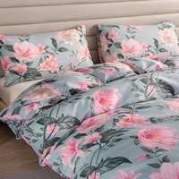 Parure de lit 3 pièces en microfibre 100% polyester 80 g/m² anti-boulochage, motif floral pivoine imprimé, pour usage domestique, tailles UK/UE, sans garnissage