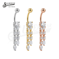 SUPERSTAR ASTM F136 Titane à filetage externe, Zircone cubique sertie à griffes, Pendentif gland pour piercing de nombril