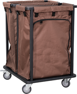새로운 디자인 하우스 키핑 분해 세탁 카트 병원 두 개의 폴리 에스테르 가방 린넨 트롤리 호텔 청소 트롤리 - Product Image 3