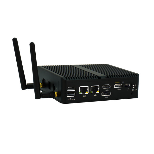 Fanless 2 LAN Desktop Computer N100 Linux Mini PC with 2*LAN 2*RS232 RS485 2* H-DMI 1*DP Mini Pc