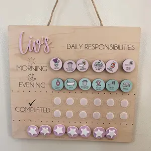 Custom Kids Daily Responsibility Board Rhythm cards madeira Visual Schedule Daily Rotine Chart madeira para crianças presentes