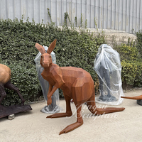 Sculpture d'animal kangourou en acier corten, grande sculpture de jardin pour décoration extérieure moderne