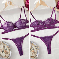 Lingerie sexy pour femmes, dentelle, broderie 3D, respirante, fine, soutien-gorge et culotte, exotique