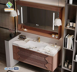 Mobile bagno moderno a parete 2025 OEM con doppio lavabo, <span class=keywords><strong>in</strong></span> <span class=keywords><strong>legno</strong></span> massello, stile rustico, con specchio e scarico <span class=keywords><strong>in</strong></span> rame, per sala da pranzo, scuola, bagno - Product Image 5