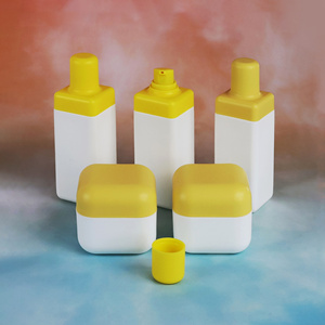 Skincare HDPE Plastic 120ML Square Lotion Pump Bottle And Cream Jar Packaging Set