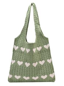 Bolso Tote Tejido Estilo Boho Chic con Patrón de Corazones, Bolso de Hombro de Ganchillo para Chicas - Product Image 6