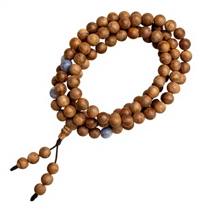 Bracelet de prière bouddhiste religieux My Aga en bois d'agar naturel avec 108 perles de corail bleu - Product Image 4