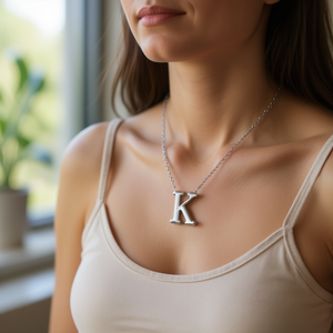 Collana con Ciondolo a Forma di Lettera K in Acciaio Inossidabile, Charm Monofacciale da 1 Cm, Gioielli alla Moda - Product Image 3