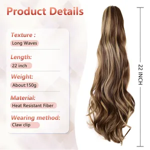 Extensiones de Cola de Caballo de Acero Inoxidable Sintético, 22 Pulgadas de Largo, Onduladas, con Clip, Duraderas y Reutilizables para Mujeres y Niñas - Product Image 2