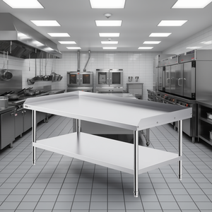 Commercial Kitchen Steel <b>Worktable</b> 30 X 60 Inch Stainless Steel Prep Table With 3-Sided Backsplash Heavy Duty Adjustable Legs - Product Image 2