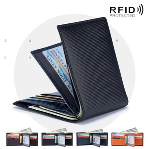 Boshiho RTS Dropshipping <b>RFID</b> <b>Blocking</b> Minimalist Genuine Leather <b>Wallet</b> Customized logo Credit Card Holder Carbon Fiber <b>Wallet</b> - Product Image 4