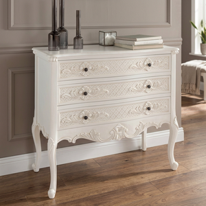 Luxury European Antique French Style Chest 3-<b>Drawer</b> Dresser Solid Mahogany MDF Hand Carved White Color Storage for Bedroom Set - Product Image 2