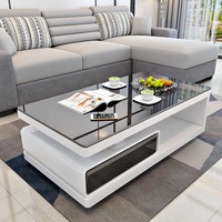 Mueble de TV Moderno con Mesa de Centro de Vidrio, Juego de Muebles de Sala de Estar de Lujo, Mesa de Centro Negra y Blanca, Mesa de Té para el Hogar