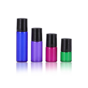 Mini Màu Xanh Hồng Tím Màu Xanh Lá Cây 1Ml 2Ml 3Ml 5Ml Thủy Tinh Cuộn Trên Chai Rỗng Refillable Tinh Dầu Chai Với Màu Đen Nắp Nhựa - Product Image 1