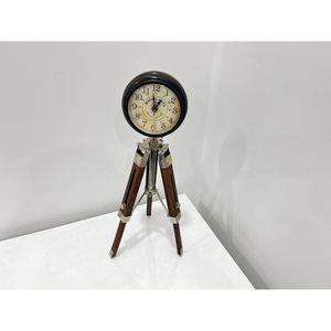 Horloge de bureau Art déco nautique et maritime avec support trépied, mouvement à ressort, en laiton écologique, analogique ronde pour la maison et le bureau - Product Image 1