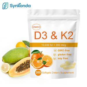 Vitamine D3 K2 300 gélules molles 10000 UI 2 en 1 Complément vitaminique 200 mcg MK-7 Soutient l'absorption du calcium Santé osseuse - Product Image 1