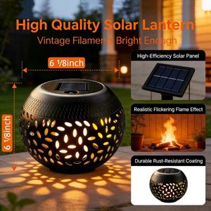 โคมไฟตั้งโต๊ะโซลาร์เซลล์กลางแจ้ง IP65 กันน้ำ ลายเปลวไฟเต้นรำ แสงไฟตกแต่งโลหะสีดำ สำหรับโต๊ะทำงาน ระเบียง สวน - Product Image 6