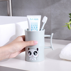Cartoon Panda Toothbrush Cup For Children And Couples With Handle Home Use PP <b>Material</b> Nordic Color Design - Product Image 4