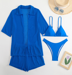 NEW STOCK 5 색 메쉬 셔츠 비치 쇼트 4 조각 비치웨어 수영복 Sexi 비키니 세트 비치 커버 업 - Product Image 4