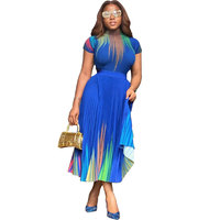 Robe plissée à col rond et taille haute, à manches courtes, à motif abstrait, décontractée, pour femmes, mode d'été, export, robe grande taille