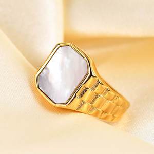 Anillo de reloj de moda para mujer, chapado en oro fino de 14k y 18k, de acero inoxidable 316L, con madreperla, que no se deslustra. - Product Image 4