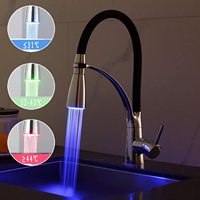 Robinet de cuisine en acier inoxydable à commande de température, avec LED à 3 couleurs changeantes, rotation à 360°, poignée unique extractible, en céramique