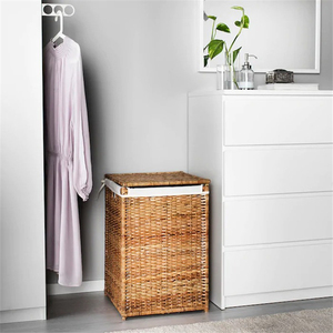 Directo de fábrica Grande plegable ropa organizadores tejido de mimbre cesta de lavandería cesta con tapa forro - Product Image 5