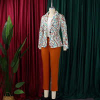 D603 Costumes tendance pour femmes, vêtements de bureau, ensemble de blazer pour femmes, blazer et pantalon imprimés, ensemble de costumes professionnels deux pièces pour femmes