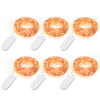 Guirlande lumineuse féerique d'intérieur LED à piles mince CR2032, 1 M, fil de cuivre, 2M 20l, pour noël