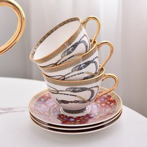 Ensemble de tasses à café de luxe royales de haute qualité avec bordure dorée pour la réception d'hôtel, ensemble de 15 pièces, tasse à café et soucoupe - Product Image 3