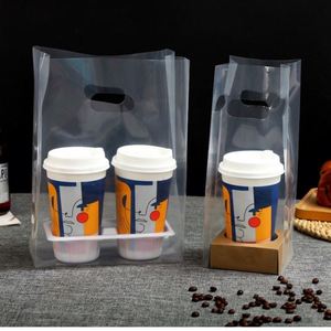 Support jetable pour deux gobelets de café, lait ou thé, sac de transport épaissi pour boissons à emporter, plateau en plastique pour aliments à emporter - Product Image 1