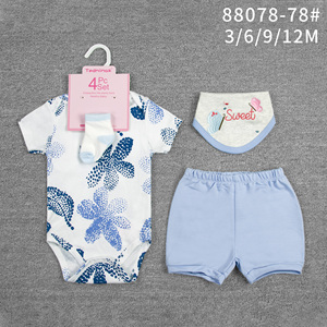 Ropa de Bebé de Algodón para Niñas, Conjunto de 4 Piezas, Estampado Animal/Floral, Estilo Casual de Verano, Mangas Cortas, para Recién Nacidos de 3 a 12 Meses, Artículos al por Mayor - Product Image 4