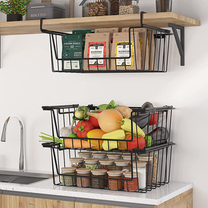Cesta de Alambre Apilable, Cesta Colgante <span class=keywords><strong>Easylife</strong></span> para Debajo del Estante, Cestas de Pared, Contenedores de Almacenamiento de Metal para Frutas, Verduras y Cocina - Product Image 3