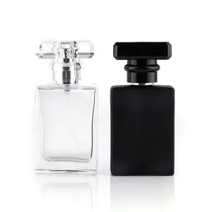 Precio barato de fábrica 50ml 100mL Botella de vidrio rectangular cuadrada plana negra blanca mate de lujo con cuentagotas de vidrio para perfume