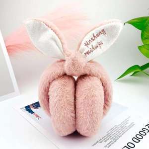 Orejeras con diseño de orejas de conejo, piel de conejo blanca lechosa, cálidas para el invierno, plegables, para mujer - Product Image 2