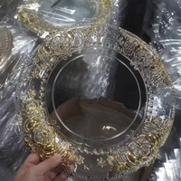 Assiettes en plastique transparentes en forme de tournesol SLC725, en vrac, pour mariage, décoratives, style antique, en PS, avec bord doré