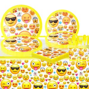 Suministros <span class=keywords><strong>de</strong></span> fiesta <span class=keywords><strong>de</strong></span> cumpleaños <span class=keywords><strong>de</strong></span> estilo moderno, juego <span class=keywords><strong>de</strong></span> vajilla desechable Emojis que incluye platos, servilletas, tazas, artículos decorativos <span class=keywords><strong>de</strong></span> gran venta - Product Image 1