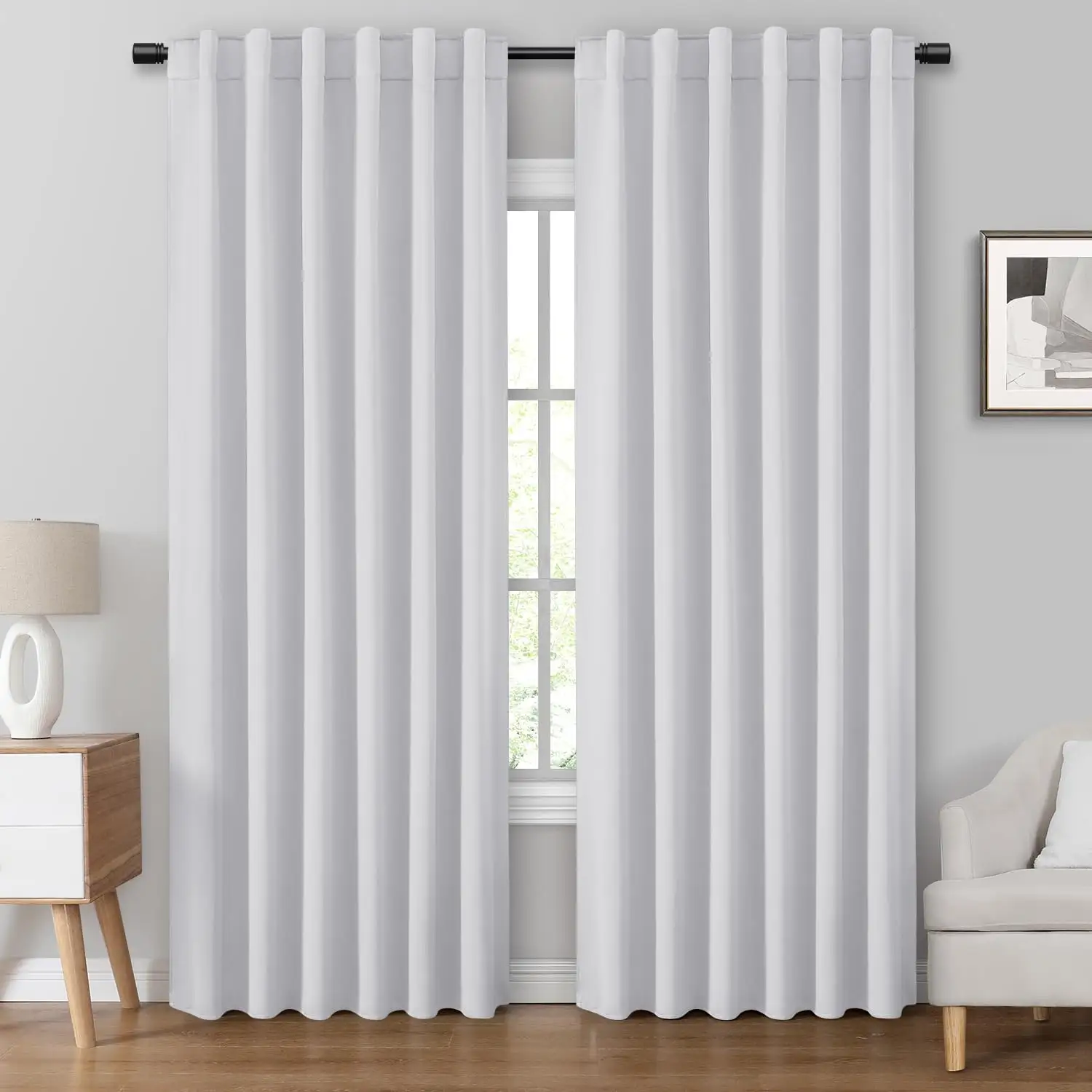 Greyish White Blackout Curtains Long Room Darkening Bedroom Pinch Pleated Thermal Insulated Pocket Back Tab Window for Living