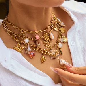 Đại Dương Yếu Tố Thiết Kế Không Thấm Nước 18K Vàng Mạ Đồ Trang Sức Phụ Nữ Thép Không Gỉ Charms Mặt Dây Chuyền Vòng Cổ Mùa Hè Phụ Kiện Giản Dị - Product Image 2