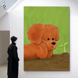 Pintura al Óleo de Perro de Dibujos Animados Pintada a Mano, Arte de Pared Moderno y Minimalista para Sala de Estar, Decoración de Fondo para Sofá, Sin Marco - Product Image 4