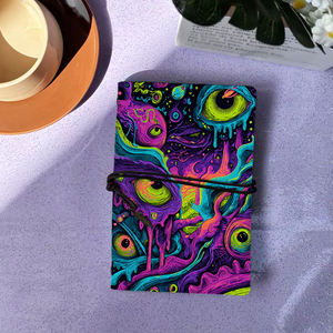 Bloc de notas A6, regalo de Acción de Gracias para cuñado para registrar recetas de parrilla y barbacoa con ojos, formas coloridas, patrones de goteo Pat - Product Image 1