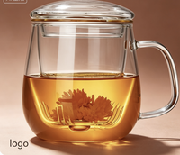 Tasse à thé en verre borosilicate de haute qualité avec infuseur et couvercle, personnalisable avec logo, 350ML 450ML 550ML, pour thé en fleurs et thé en vrac