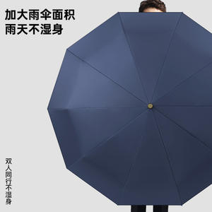 Paraguas de negocios totalmente automático con mango curvo de madera de 10 huesos, cierre de apertura con un clic para días soleados y lluviosos, personalizable L - Product Image 3