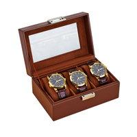 Boîte de rangement et de présentation de montres écologiques carrée, 3 à 6 emplacements, cuir brun fait main pour montres mécaniques pour hommes