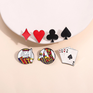 Cartes à jouer épingles en émail personnalisé Poker King Queen Spade coeur Club broches revers Badges Punk bijoux cadeau pour enfants amis - Product Image 2